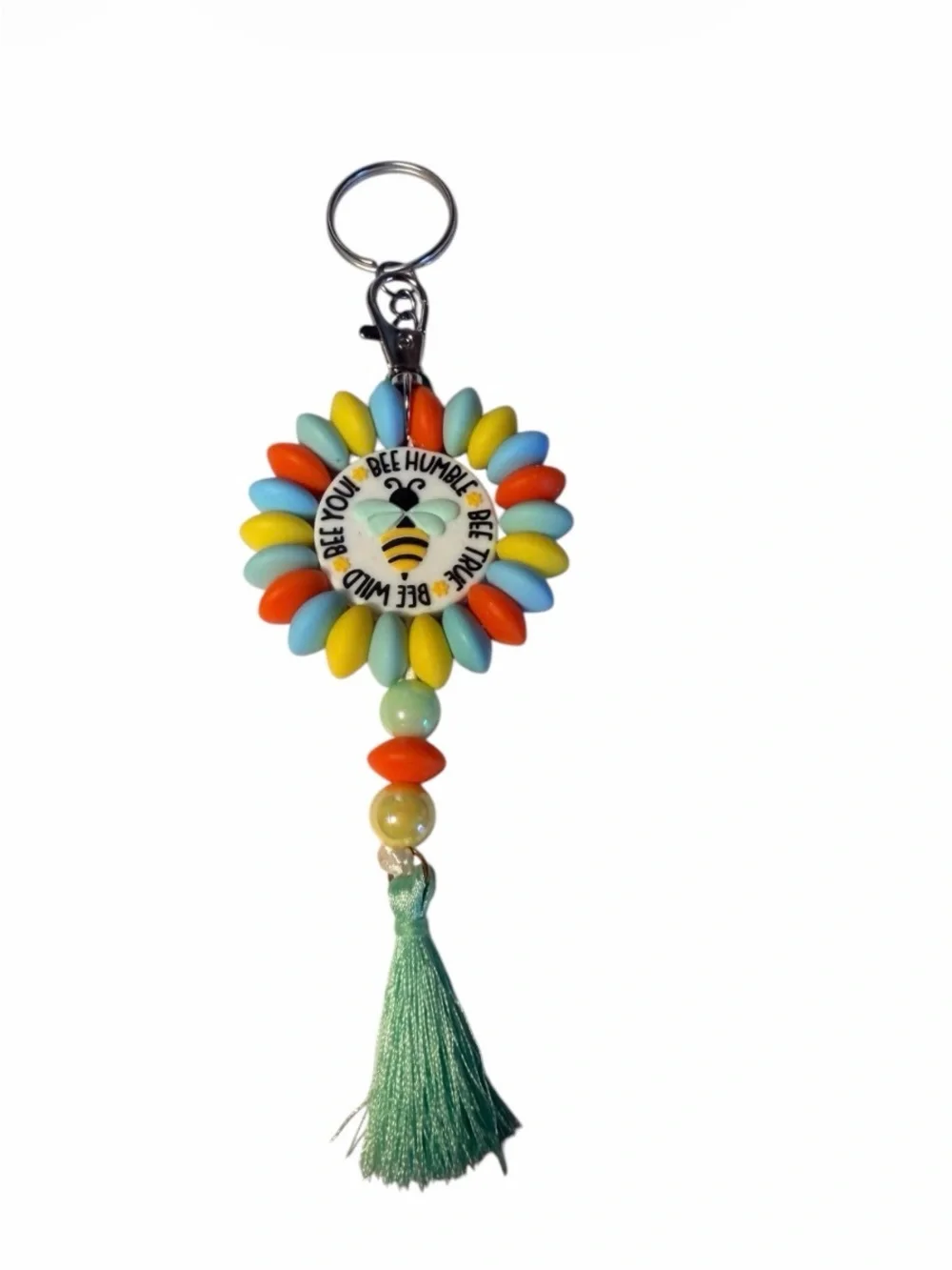 Handmade Bee Happy Colorful Flower Tassel Keychain - Multicolor